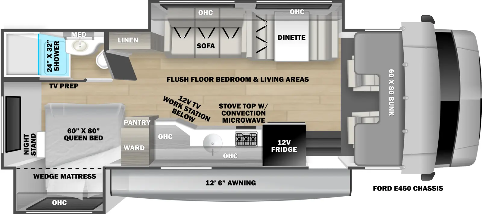 The Solera 27DSE floorplan has one entry and two slide outs. Exterior features include: 12' 6" awning. Interiors features include: bunk over cab and dinette.